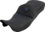 SADDLEMEN Extended Reach RoadSofa™ Seat - Dragon Scale - w/o Backrest - Blue Stitch - FLH/FLT '08-'25 808-07B-20901