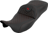 SADDLEMEN Extended Reach RoadSofa™ Seat - Dragon Scale - w/o Backrest - Red Stitch - FLH/FLT '08-'25 808-07B-20904