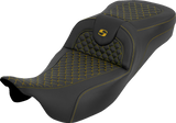 SADDLEMEN Extended Reach RoadSofa™ Seat - Dragon Scale - w/o Backrest - Gold Stitch - FLH/FLT '08-'25 808-07B-20907