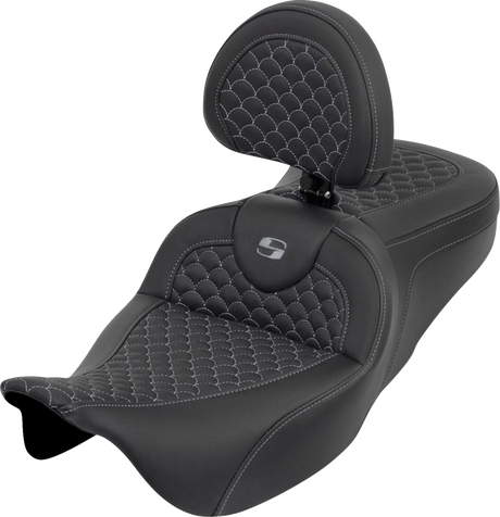 SADDLEMEN Roadsofa™ Seat - Dragon Scale - Gray Stitch - with Backrest - Touring '08-'25 808-07B-208B2