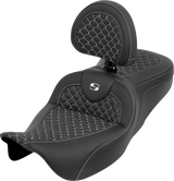 SADDLEMEN Roadsofa™ Seat - Dragon Scale - White Stitch - with Backrest - Touring '08-'25 808-07B-208B6