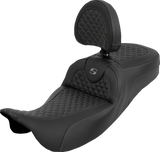 SADDLEMEN Extended Reach Roadsofa™ Seat - Dragon Scale - Gray Stitch - with Backrest - Touring '08-'25 808-07B-209B2