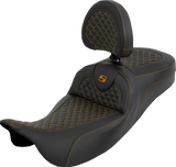SADDLEMEN Extended Reach Roadsofa™ Seat - Dragon Scale - Orange Stitch - with Backrest - Touring '08-'25 808-07B-209B3
