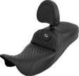 SADDLEMEN Extended Reach Roadsofa™ Seat - Dragon Scale - Silver Stitch - with Backrest - Touring '08-'25 808-07B-209B5