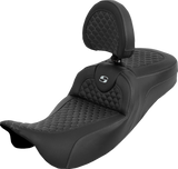 SADDLEMEN Extended Reach Roadsofa™ Seat - Dragon Scale - Silver Stitch - with Backrest - Touring '08-'25 808-07B-209B5