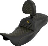 SADDLEMEN Extended Reach Roadsofa™ Seat - Dragon Scale - Gold Stitch - with Backrest - Touring '08-'25 808-07B-209B7