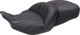 MUSTANG Heated Super Touring One Piece 2-Up Seat - Deluxe Diamond - American Beauty Stitch - FLT/FLH '23-'25 89410AB