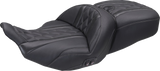 MUSTANG Heated Super Touring One Piece 2-Up Seat - Deluxe Diamond - Gun Metal Stitch - FLT/FLH '23-'25 89410GM