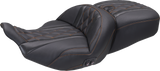 MUSTANG Heated Super Touring One Piece 2-Up Seat - Deluxe Diamond - Mandarin Orange Stitch - FLT/FLH '23-'25 89410MO