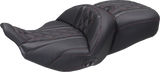 MUSTANG Heated Super Touring One Piece 2-Up Seat - Deluxe Diamond - Dark Cherry Stitch - FLT/FLH '23-'25 89410DC