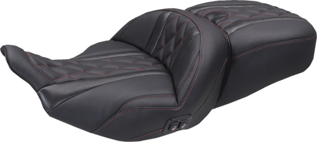 MUSTANG Heated Super Touring One Piece 2-Up Seat - Deluxe Diamond - Dark Cherry Stitch - FLT/FLH '23-'25 89410DC