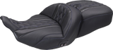 MUSTANG Heated Super Touring One Piece 2-Up Seat - Deluxe Diamond - Sky Blue Stitch - FLT/FLH '23-'25 89410SB