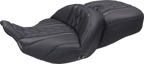MUSTANG Heated Super Touring One Piece 2-Up Seat - Deluxe Diamond - Sky Blue Stitch - FLT/FLH '23-'25 89410SB