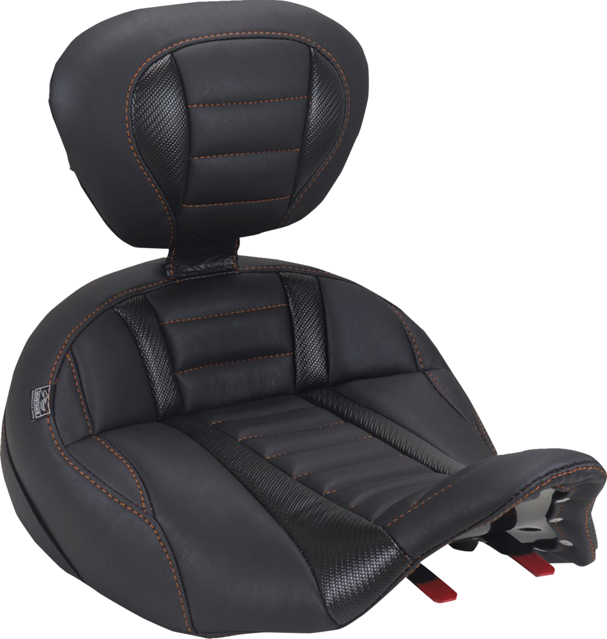 MUSTANG Deluxe Touring Solo Seat - with Driver's Backrest - Mandarin Orange Stitch - FLH/FLT '23-'25 89406MO