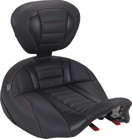 MUSTANG Deluxe Touring Solo Seat - with Driver's Backrest - Mandarin Orange Stitch - FLH/FLT '23-'25 89406MO