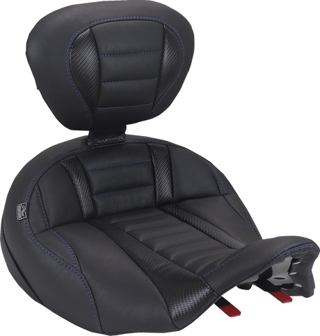 MUSTANG Deluxe Touring Solo Seat - with Driver's Backrest - Sky Blue Stitch - FLH/FLT '23-'25 89406SB