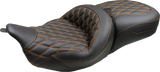 MUSTANG Super Touring Seat - Double Diamond - Mandarin Orange Stitch FLH/FLT '08-'25 89538MO
