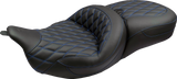 MUSTANG Super Touring Seat - Double Diamond - Sky Blue Stitch FLH/FLT '08-'25 89538SB