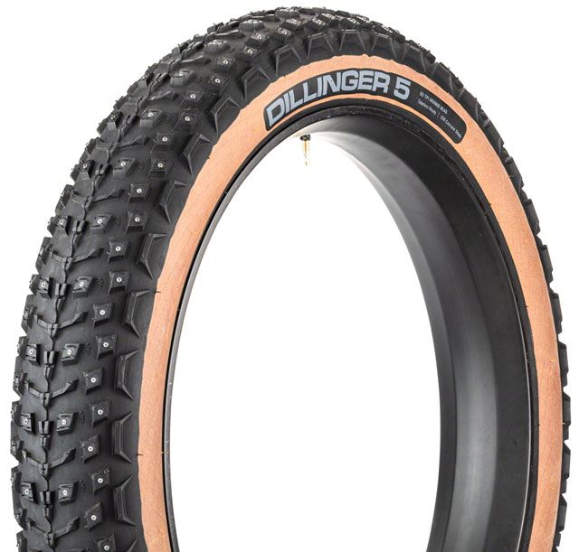 45NRTH Dillinger 5 Studded Fat Bike Tire - 26x4.6 Tan | 258 Concave Carbide Aluminum Studs | 60 TPI Tubeless