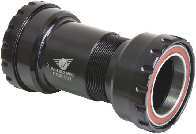 Wheels Manufacturing PF30 Outboard Bottom Bracket - 30mm Spindle, ABEC-5 Angular Contact Bearings, PressFit Thread-Together, Black