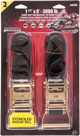 Erickson 05735 Tie-Down Straps - Ratchet - 1-1/2" x 6' - Black | ATV/UTV/Off-Road