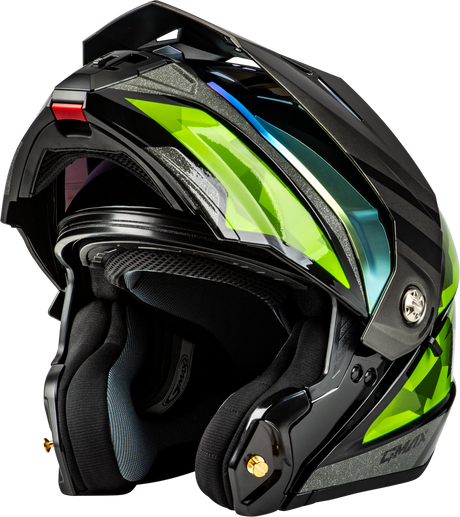 Md 74 Striker Modular Helmet W Gld Shld Blk/Slvr/Grn Mtlc Xs