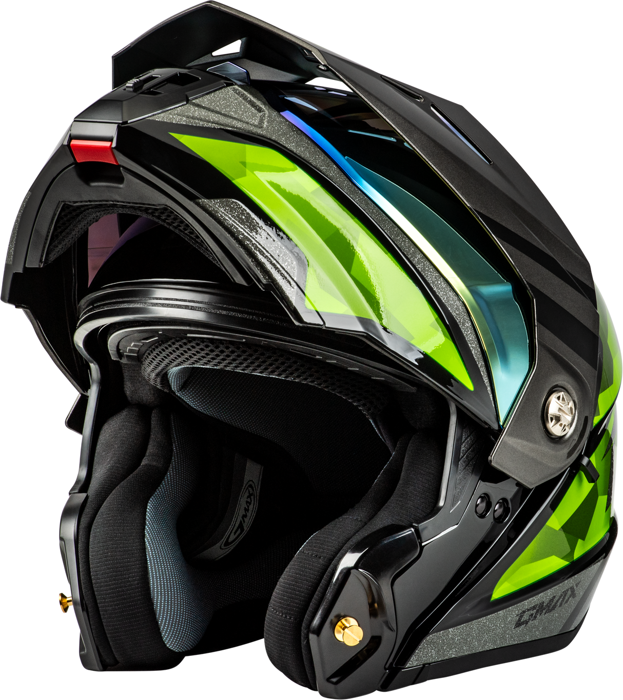 Md 74 Striker Modular Helmet W Gld Shld Blk/Slvr/Grn Mtlc Md