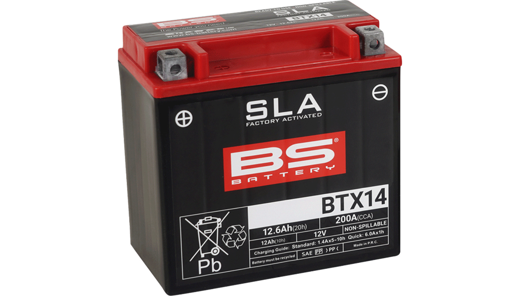 BS Battery BTX14 AGM Powersports Battery | 12V 12Ah 200 CCA | Factory Activated | Multi-Position