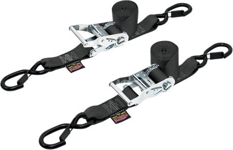 Powertye Mfg. 30572-S Soft-Tye Tie-Down Straps - Ratchet - with Latch Hooks - 1-1/2" x 6-1/2' - Black