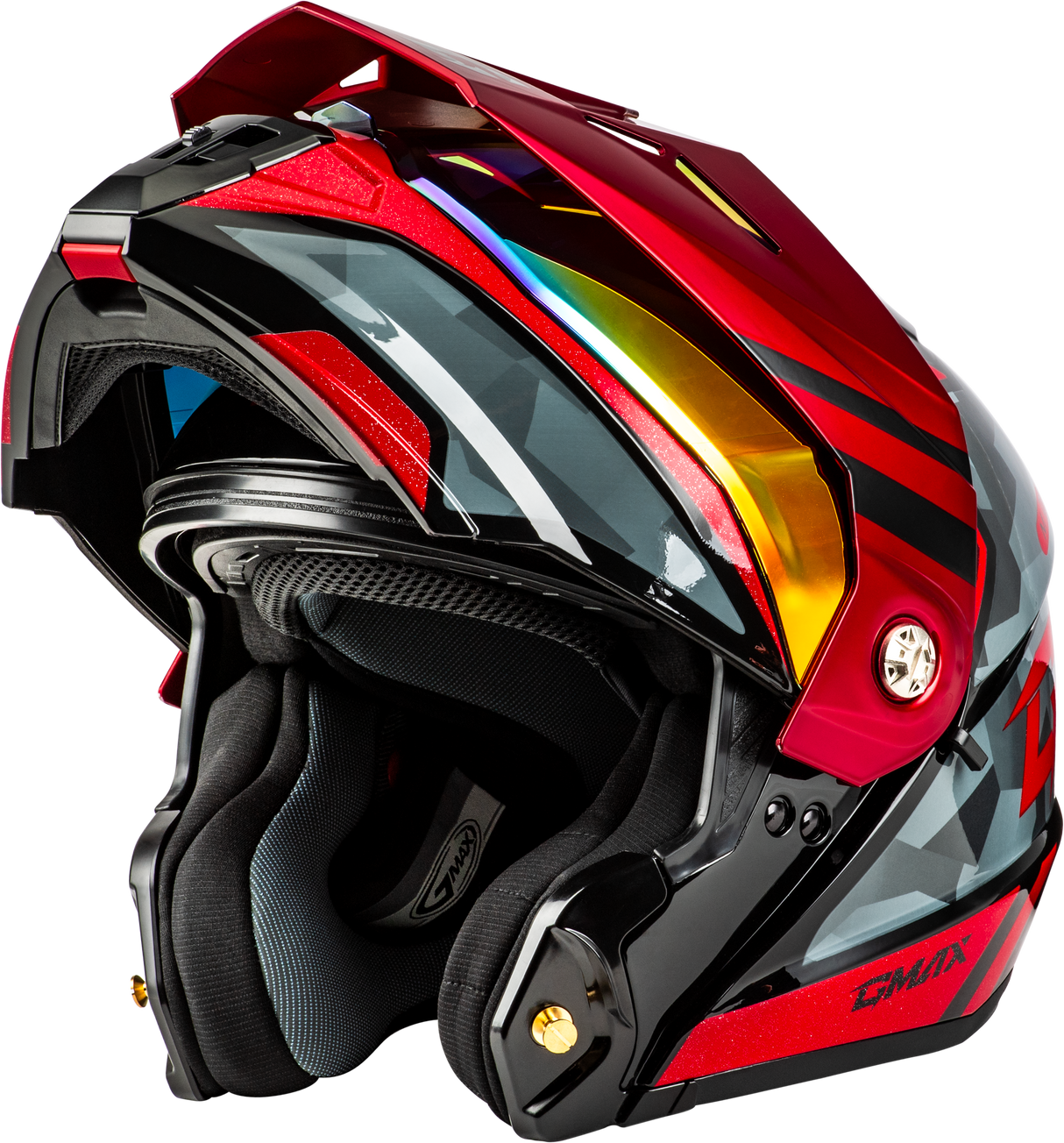 Md 74 Striker Modular Helmet W Red Shield Blk/Gry/Rd Mtlc Md