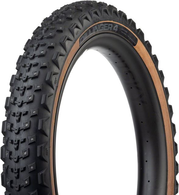 45NRTH Dillinger 4 Studded Fat Bike Tire - 27.5x4.0 Tan | 168 Large Concave Carbide Aluminum Studs | 60 TPI Tubeless