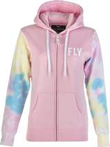 Women's Fly Tie Dye Zip Up Hoodie Pink/Yellow/Blue Lg - Cycle City Outdoors