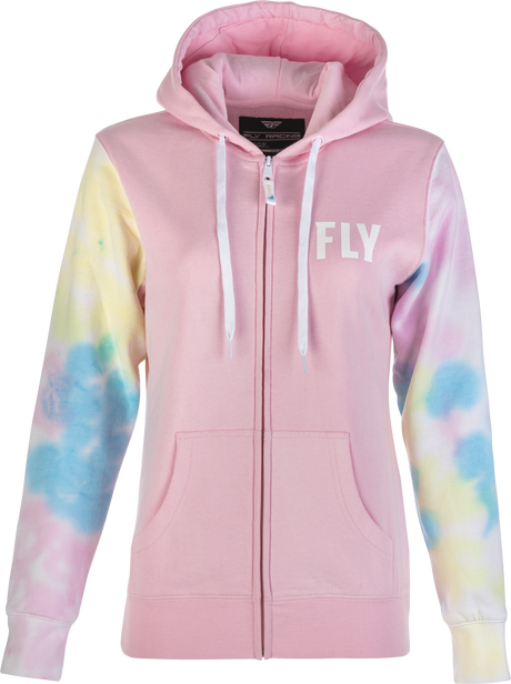 Women's Fly Tie Dye Zip Up Hoodie Pink/Yellow/Blue Lg - Cycle City Outdoors