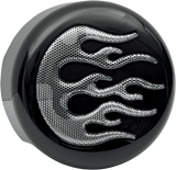 DRAG SPECIALTIES Horn Cover - Black with Chrome Flame 76705F