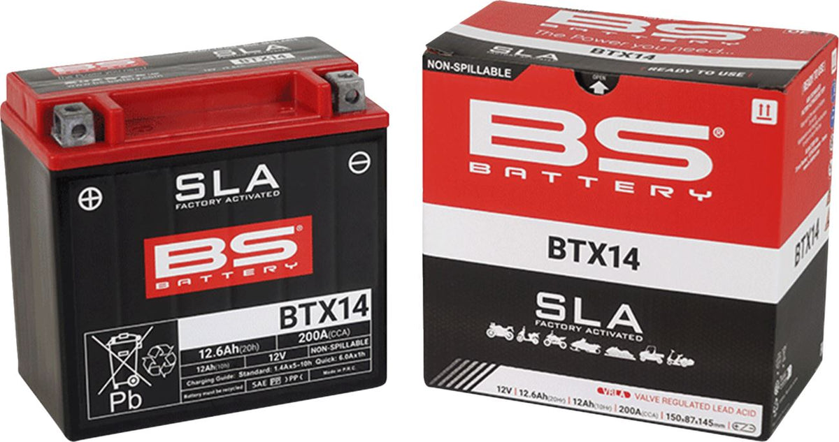 BS Battery BTX14 AGM Powersports Battery | 12V 12Ah 200 CCA | Factory Activated | Multi-Position