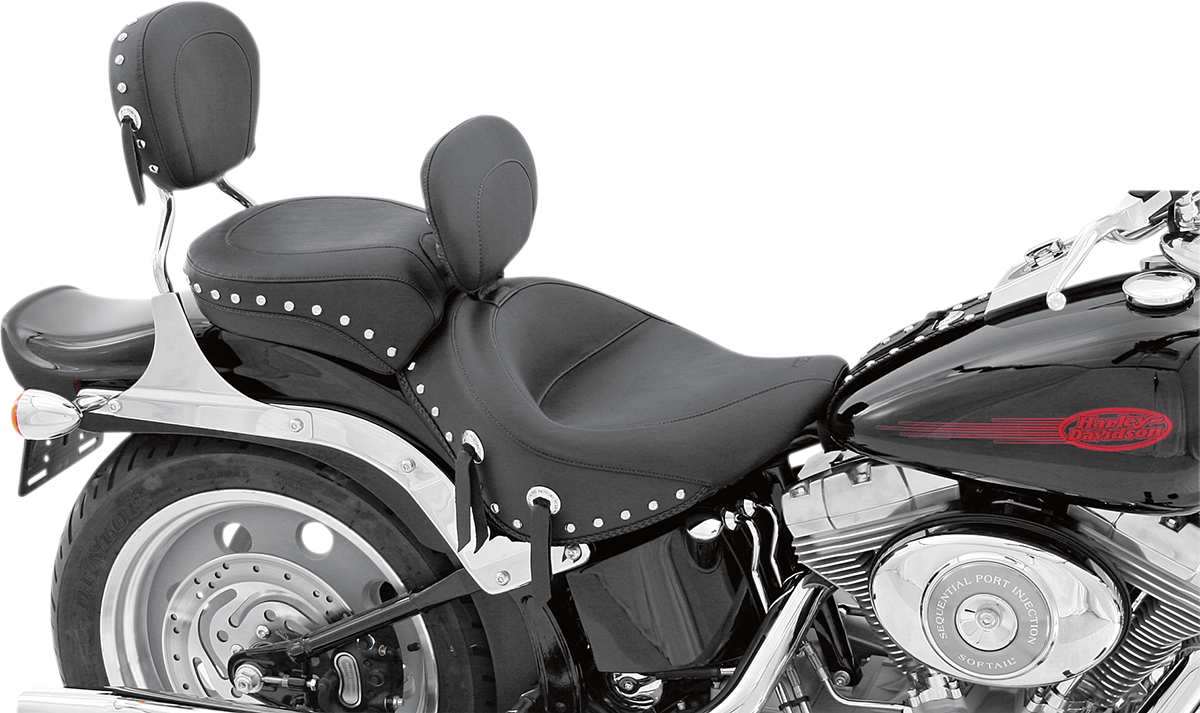MUSTANG Wide Solo Seat - With Backrest - Black - Studded W/Concho - Softail '06-'10 79532