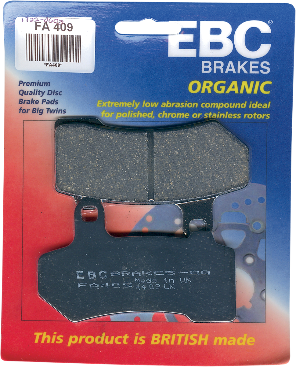 EBC FA Series Organic Base Brake Pads - FA409 (Harley-Davidson FLHX Street Glide / FLHR Road King / Electra Glide Police FLHTPI 2006–2024)