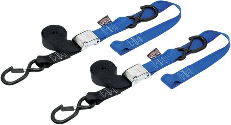 Powertye Mfg. 29623-S Soft-Tye Tie Down Straps - Cam Buckle - Latch Hooks - 1-1/2" x 6-1/2' - Black/Blue