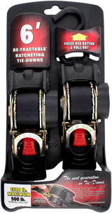 Erickson 34413 Retractable Ratchet Tie-Downs - 6' - Black | Adventure/ATV/UTV