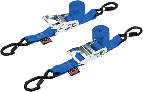 Powertye Mfg. 30573-S Soft-Tye Tie-Down Straps - Ratchet - with Latch Hooks - 1-1/2" x 6-1/2' - Blue
