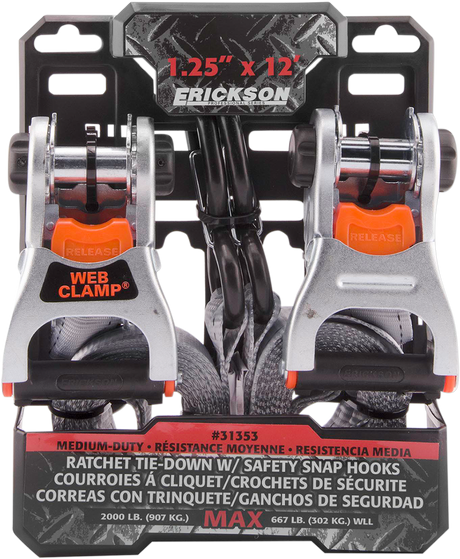 Erickson 31353 Ratchet Tie-Down - 1.25" x 12' - Gray | ATV/UTV/Snow