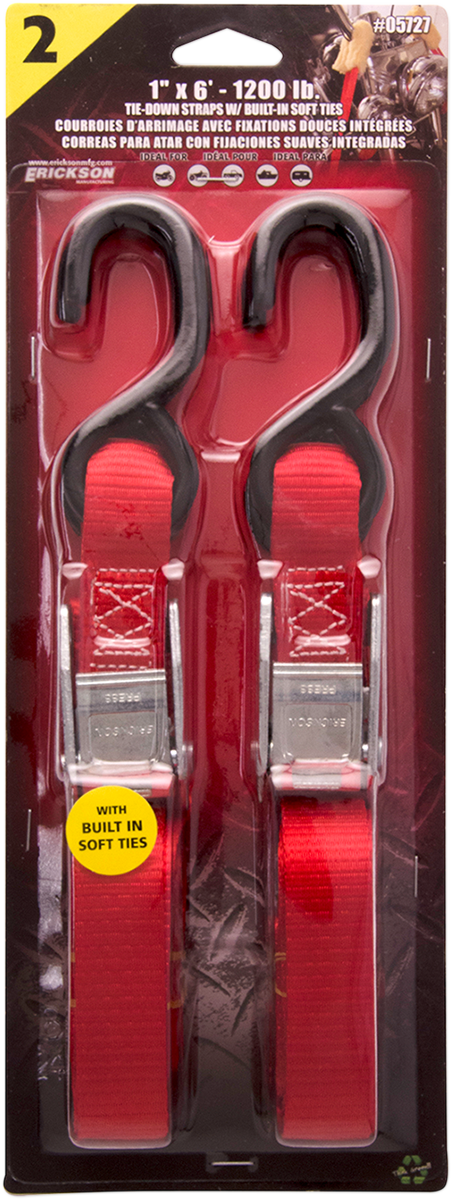 Erickson 05727 Tie-Down Straps - Soft Ties - 1" x 6' - Red | ATV/UTV/Off-Road