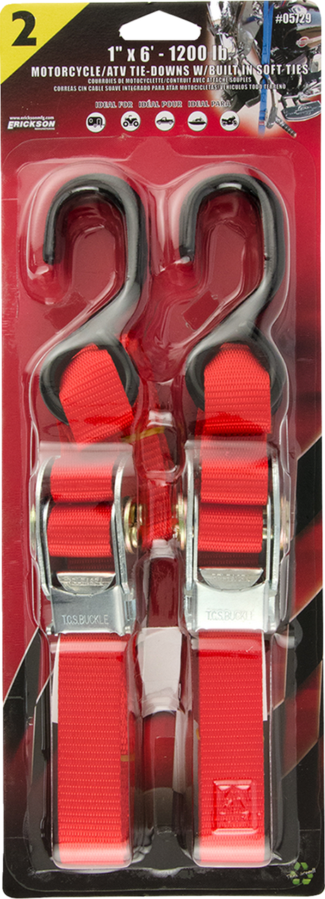 Erickson 05729 Tie-Down Straps - Soft Ties - 1" x 6' - Red | ATV/UTV/Off-Road