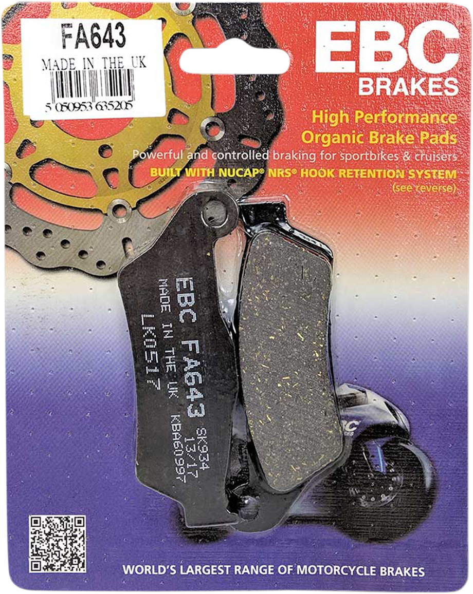 EBC FA Series Organic Base Brake Pads - FA643 (Harley-Davidson Street 500 / Street 750 / Street Rod 2014–2020)