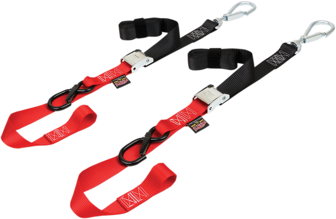 Powertye Mfg. 29621-SB Soft-Tye Tie-Down Straps - Cam Buckle - with Latch Hooks - 1-1/2" x 6' - Black/Red