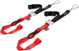Powertye Mfg. 29621-SB Soft-Tye Tie-Down Straps - Cam Buckle - with Latch Hooks - 1-1/2" x 6' - Black/Red