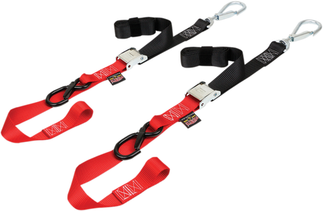 Powertye Mfg. 29621-SB Soft-Tye Tie-Down Straps - Cam Buckle - with Latch Hooks - 1-1/2" x 6' - Black/Red