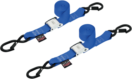 Powertye Mfg. 28623-S Tie-Down Straps - Cam Buckle - Latch Hook - 1-1/2" x 5-1/2' - Blue | Adventure/ATV/UTV