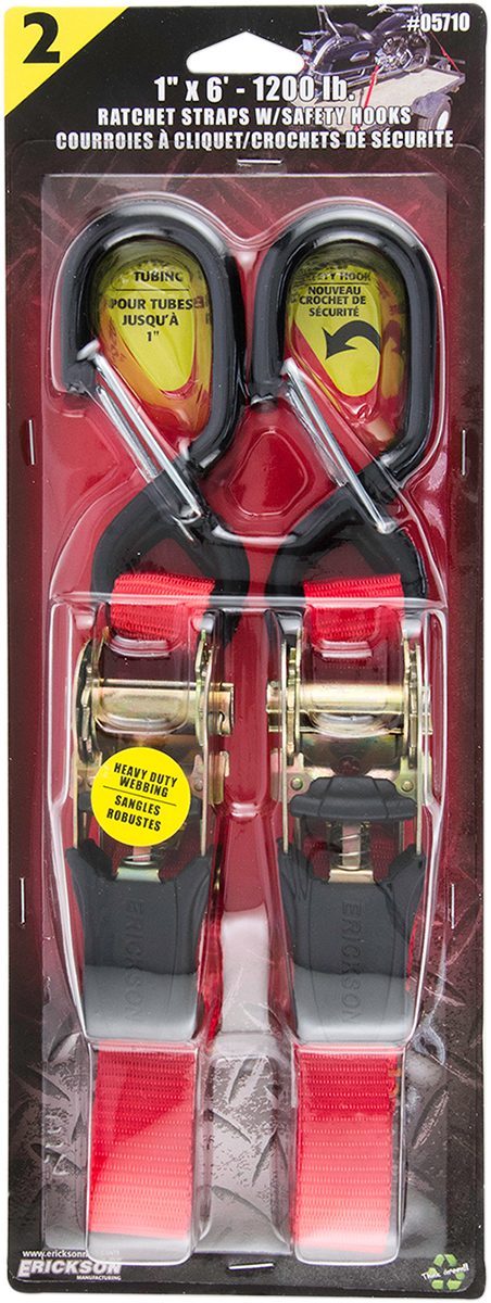 Erickson 05710 Tie-Down Straps - Ratchet - 1" x 6' - Red - Pair | ATV/UTV/Off-Road