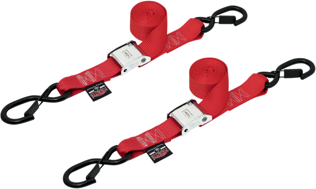 Powertye Mfg. 28621-S Tie-Down Straps - Cam Buckle - Latch Hook - 1-1/2" x 5-1/2' - Red | Adventure/ATV/UTV